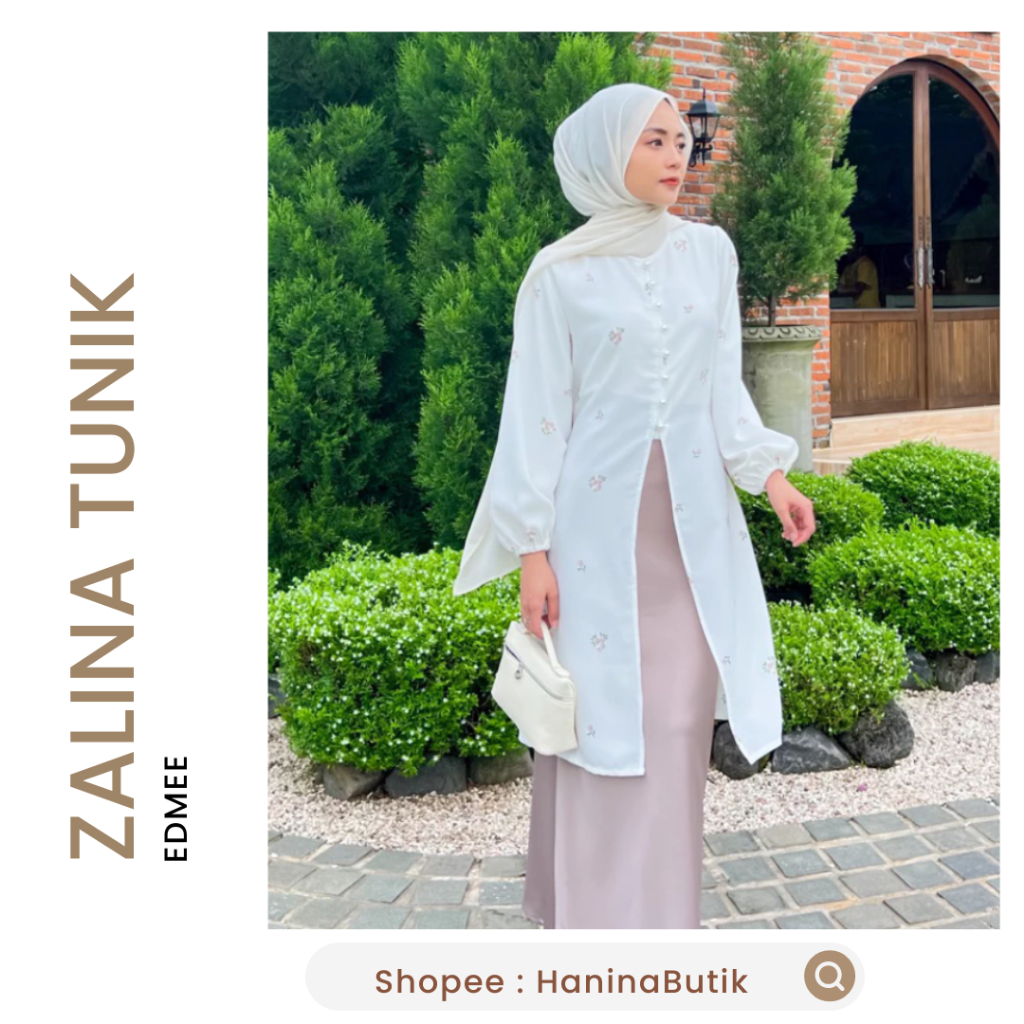 (𝗦𝗜𝗔𝗣 𝗞𝗜𝗥𝗜𝗠) ZALINA TUNIK LILY BROKENWHITE by EDMEE | TUNIK MOTIF WANITA