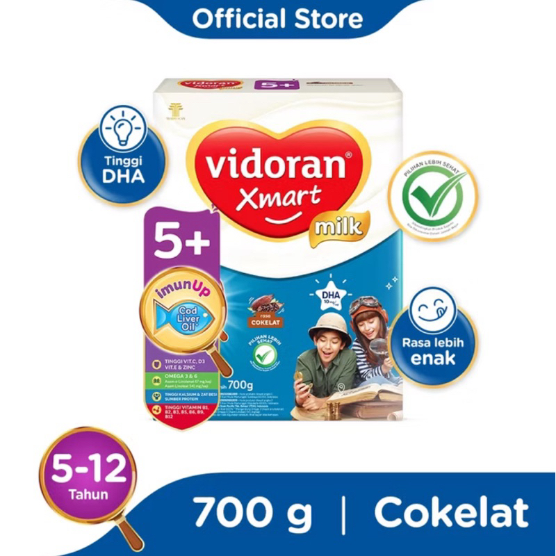 

Vidoran Xmart 5+ Coklat 700gr Susu Formula Pertumbuhan Anak 5 - 12 Tahun
