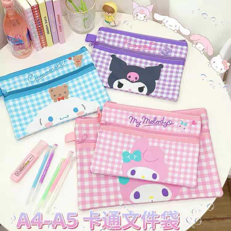 

Pouch Map File Tas Resleting Double Set Isi 2 Karakter Sanrio Organizer Kertas
