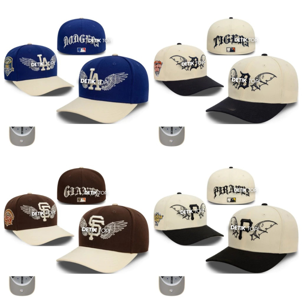 Topi LA SF Pirates Detroit Tigers All Star Game Wings Cream Black Build Up Lengkung Logo Bordir Caps