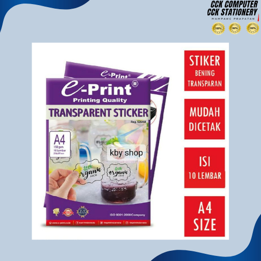

Kertas Sticker Eprint Transparant Stiker A4 150gsm / Transparent E Print