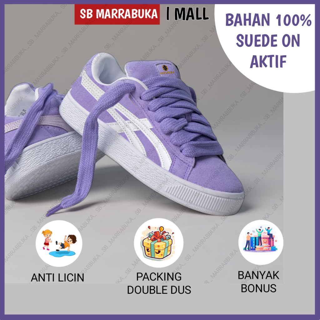 SB Marrabuka Sepatu skate sneaker tali gemAuk gendut SAUEDE TKTN Warna lilac ungu pink merah muda bi