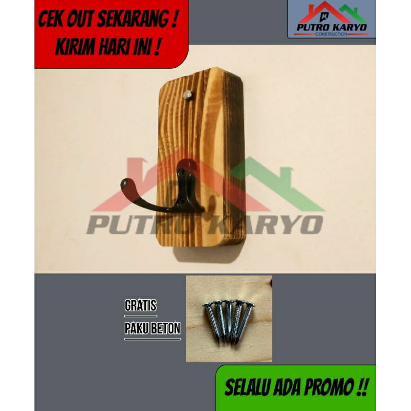 GANTUNGAN BAJU KAYU JATI BELANDA / KAPSTOK / HOOK / RAK BAJU / GANTUNGAN HOOK TEMPEL DINDING / GANTU
