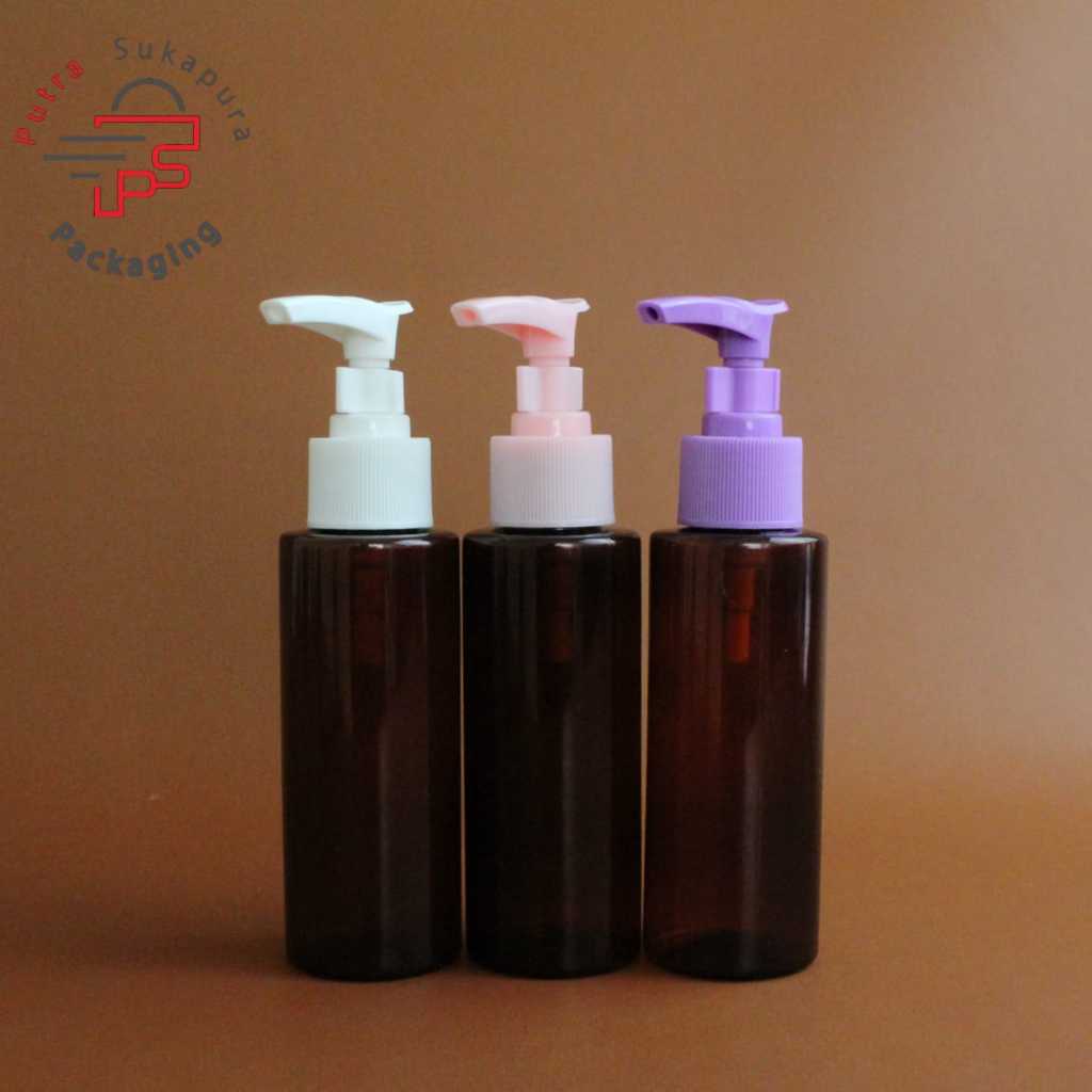 Botol pump luxury 100ml rf coklat pet / botol pump coklat luxury bergaris