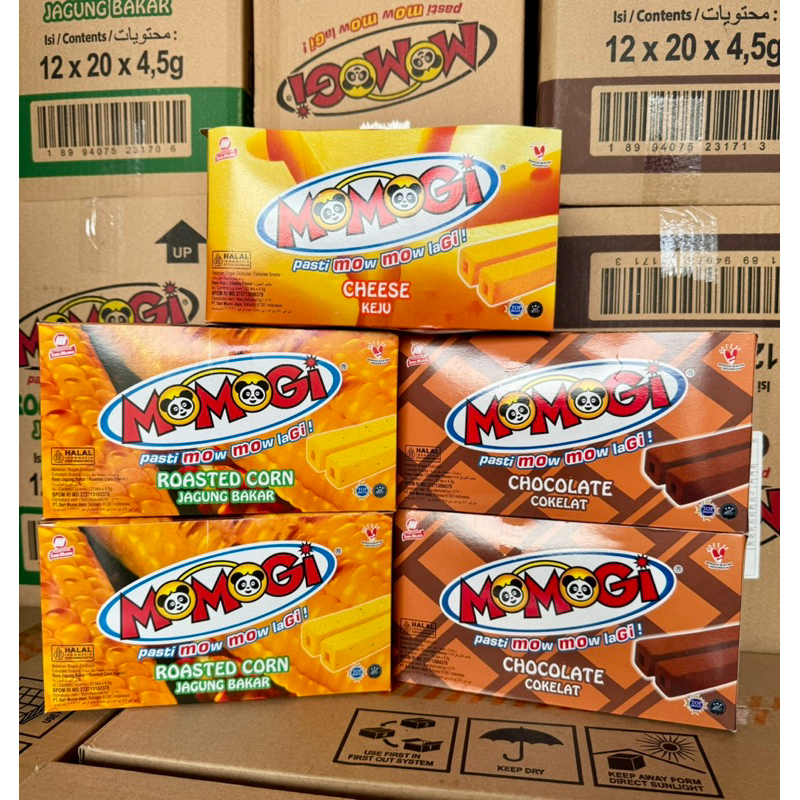 

MOMOGI snack box cokelat , keju , jagung bakar 1 karton isi 12