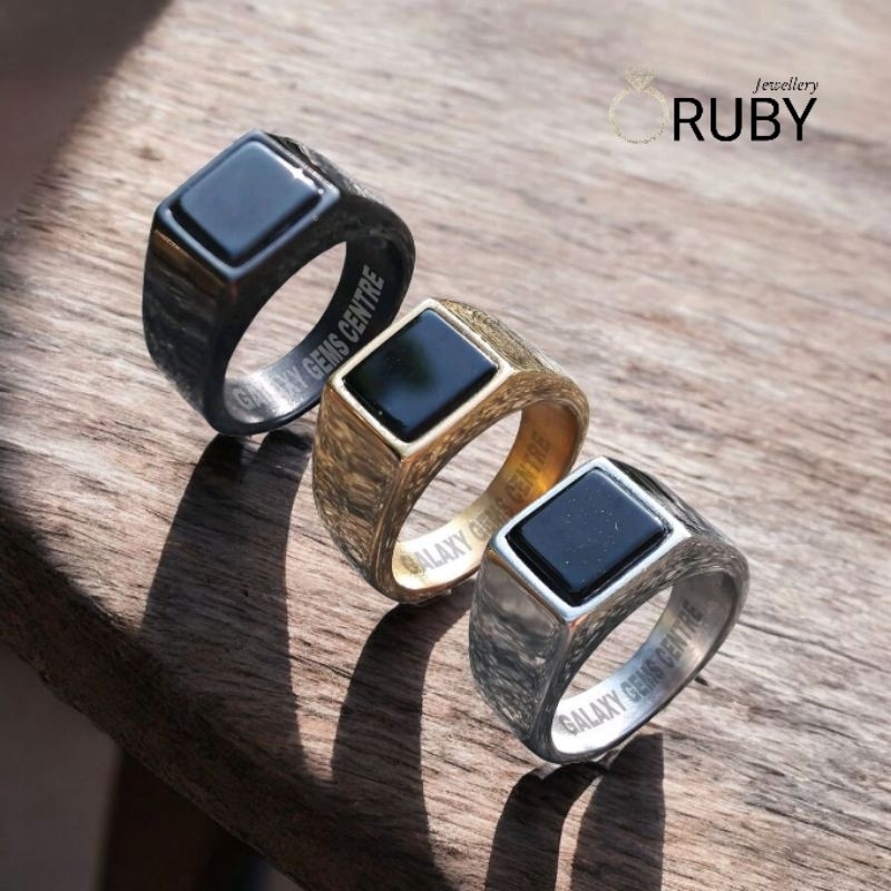 Cincin Pria Kerren Batu Black Onyx Kotak