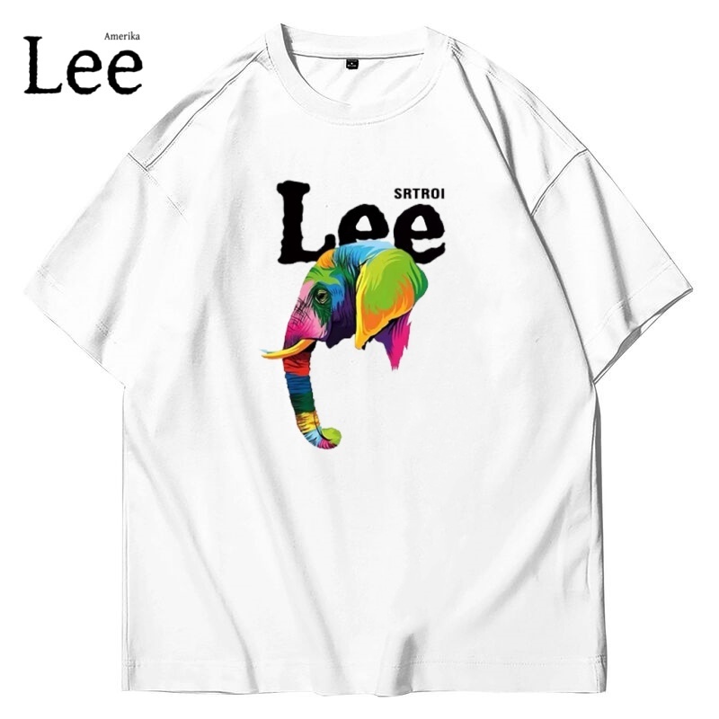 NEW lee Kaos katun putih longgar motif gajah berkualitas tinggi