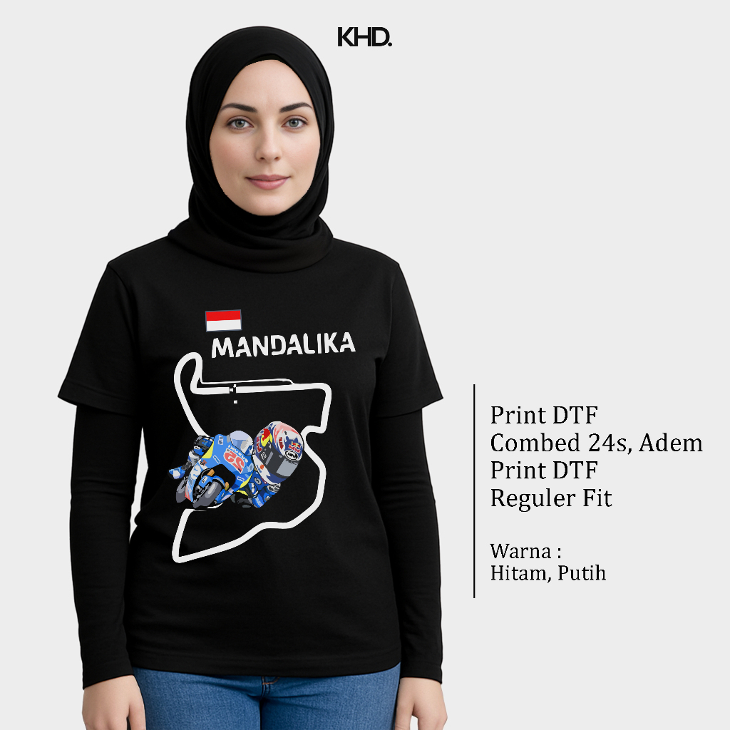 KHD Kaos MotoGP Mandalika Merchandise Pria Wanita Unisex Hitam Putih Lengan Pendek UU4101 - 4110