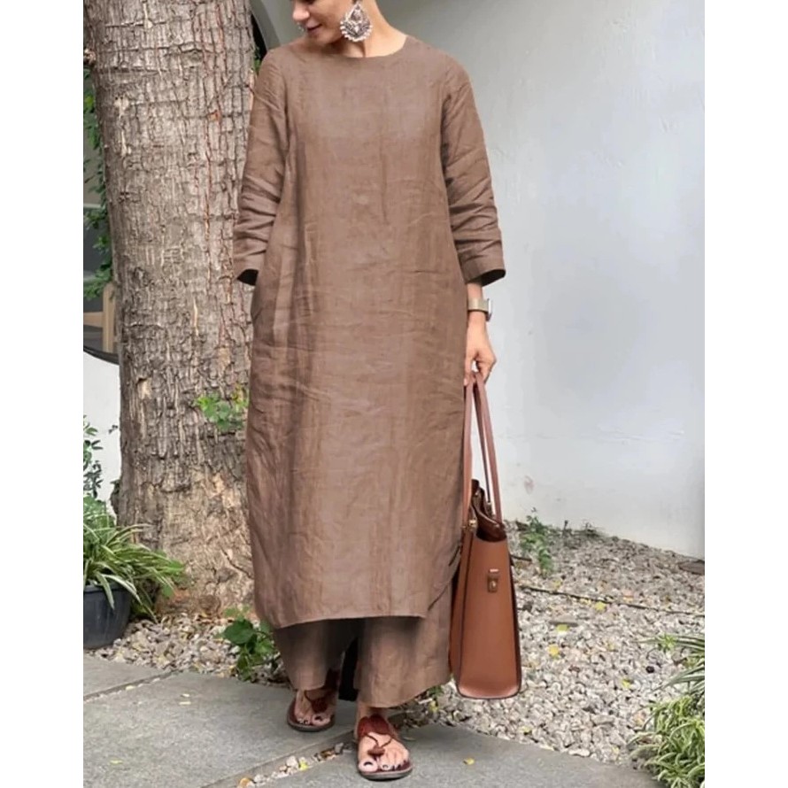 Tunika One set  / Baju Set Wanita Matt katun Rami / Setelan Wanita Tunik + Celana Terbaru