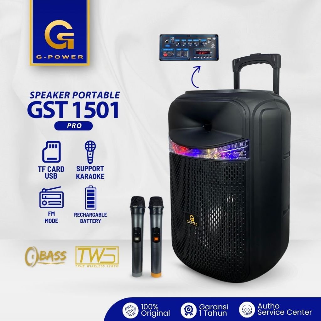 G-POWER Speaker Gst-1501 Pro 15 inci Portable Speaker Bluetooth Meeting Aktif Super Bass