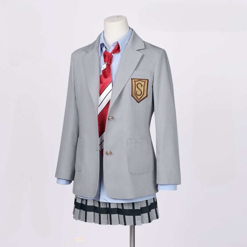 Moonfairy - Ready Stock Your Lie in April Miyazono Kaori Costume Cosplay Fullset Wig Uniform Anime S