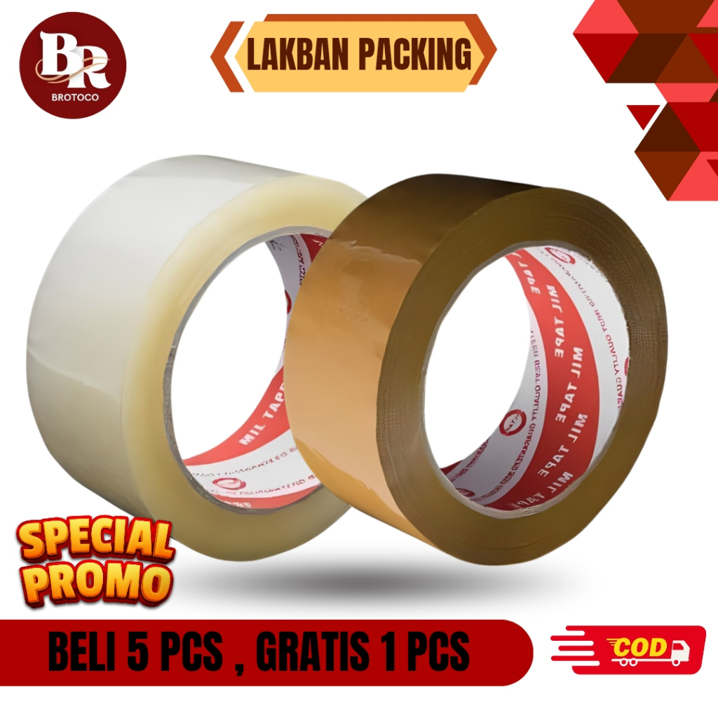 

[BROTOCO] Lakban Bening / Coklat 90 yard FULL x 45 mm / 2 inch Merk Miltape