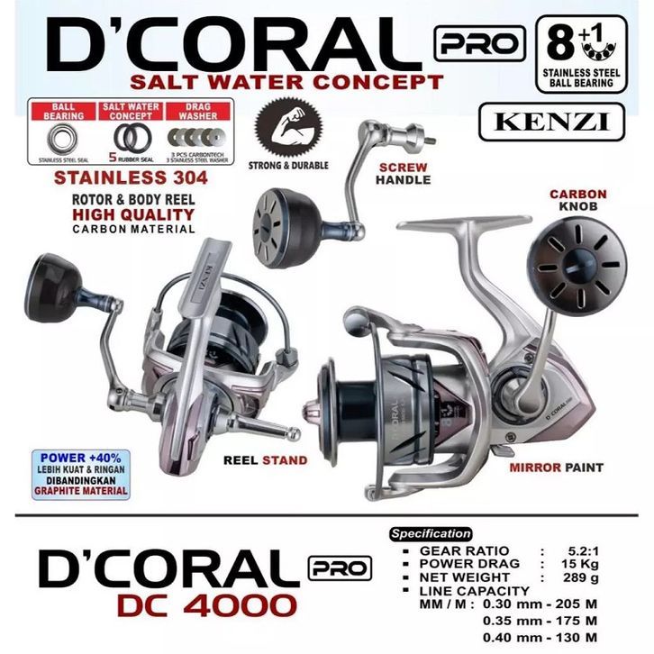 REEL KENZI DCORAL | REEL SW POWER HANDLE | REEL SALT WATER CONCEPT SILVER