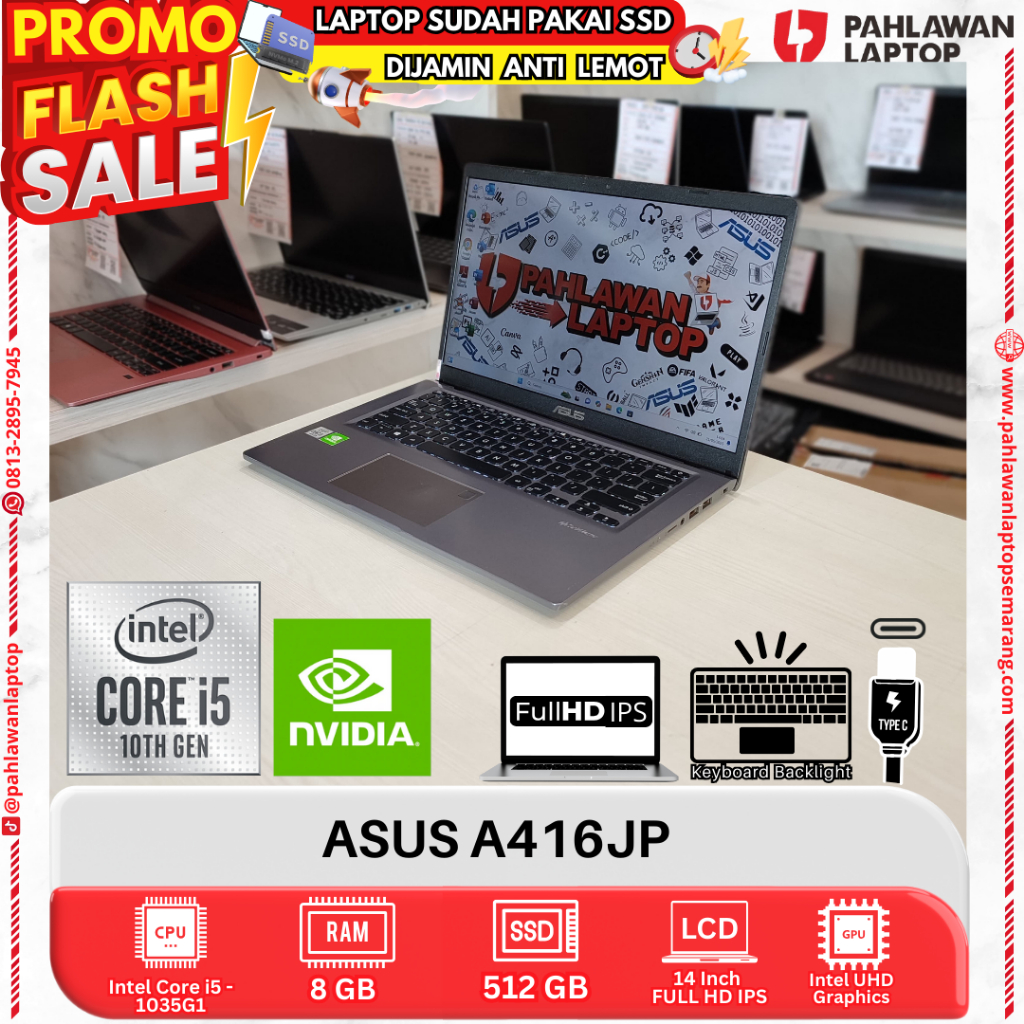 LAPTOP ASUS A416JP Core i5 GEN 10 RAM 8GB SSD 512GB DUAL VGA