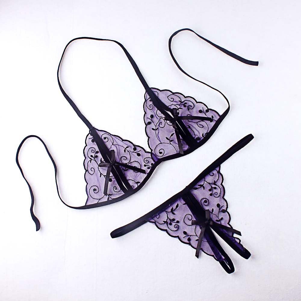 set Bra g string open crotch Celana Bordir Transparan lace B0