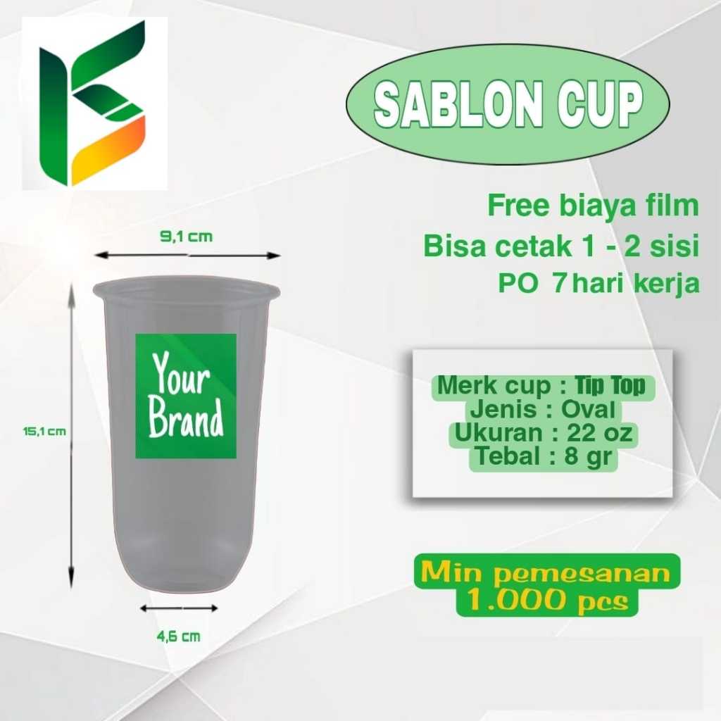 Sablon cup gelas plastik PP OVAL 22 oz