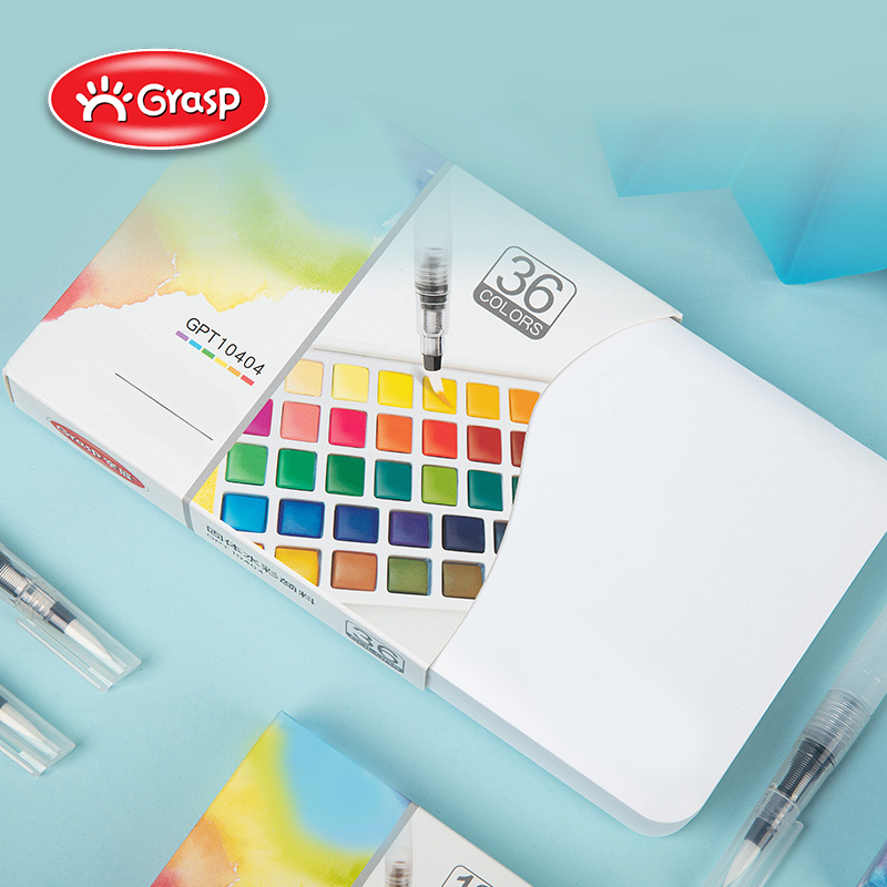 

GRASP Cat Air Watercolor Solid 12/24/36/48 Warna Cerah Cat Air Lukis Portable Dengan Brush Pen CPG002