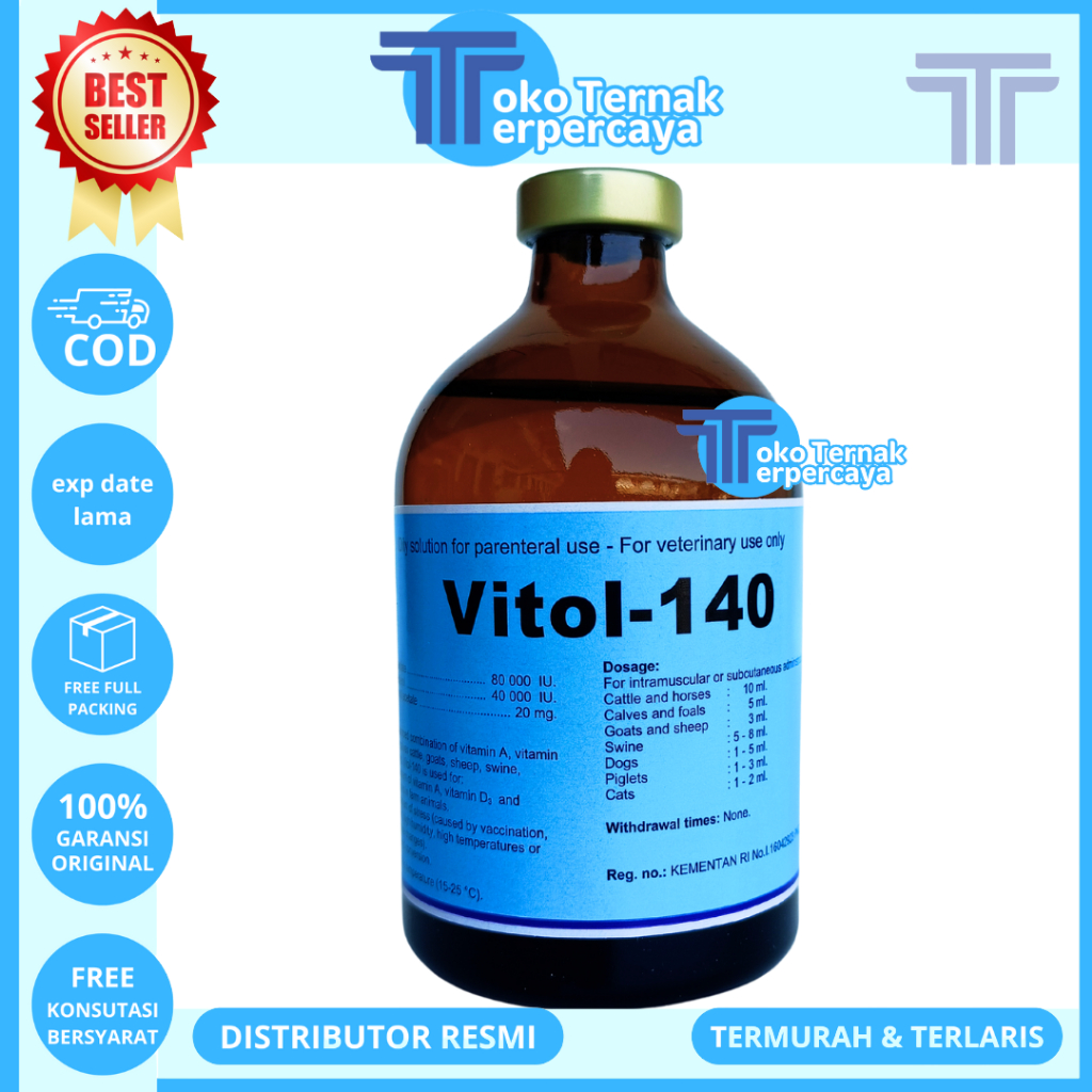 VITOL 140 100ML ORI - Vitamin ADE Hewan Perbaiki Kondisi & Produktivitas Ternak Sapi Kambing Babi