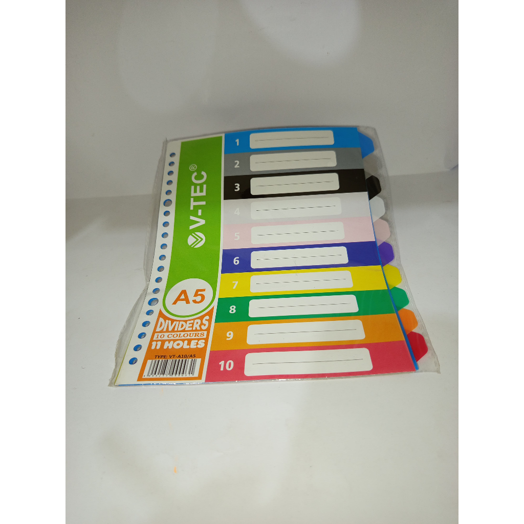 

Pembatas Binder Dividers A5 V Tec VT - A10/A5 / Pembatas Binder V Tec A5 / 11 holes / 10 Colours