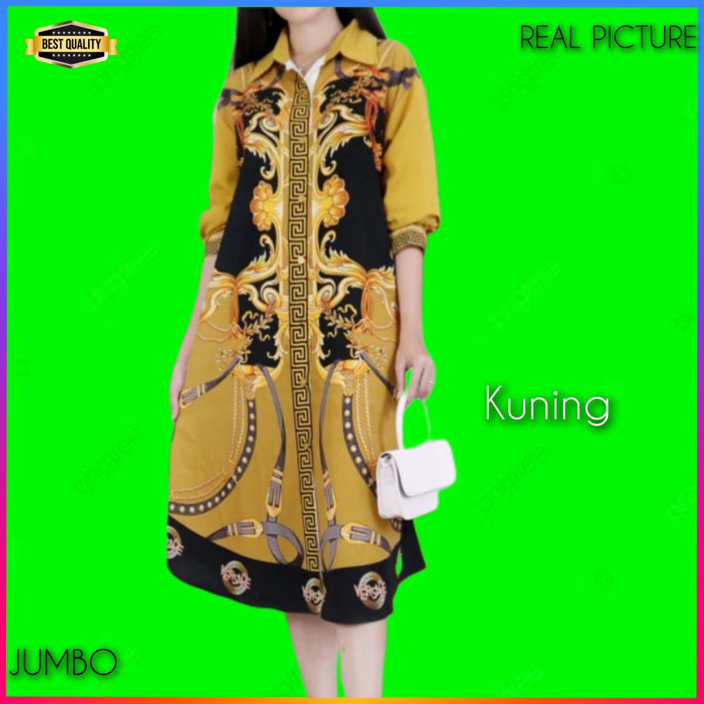 Gaun Bigsize Wanita LD 120 Erigeron Midi Dress Jumbo Natal Korea Kuning