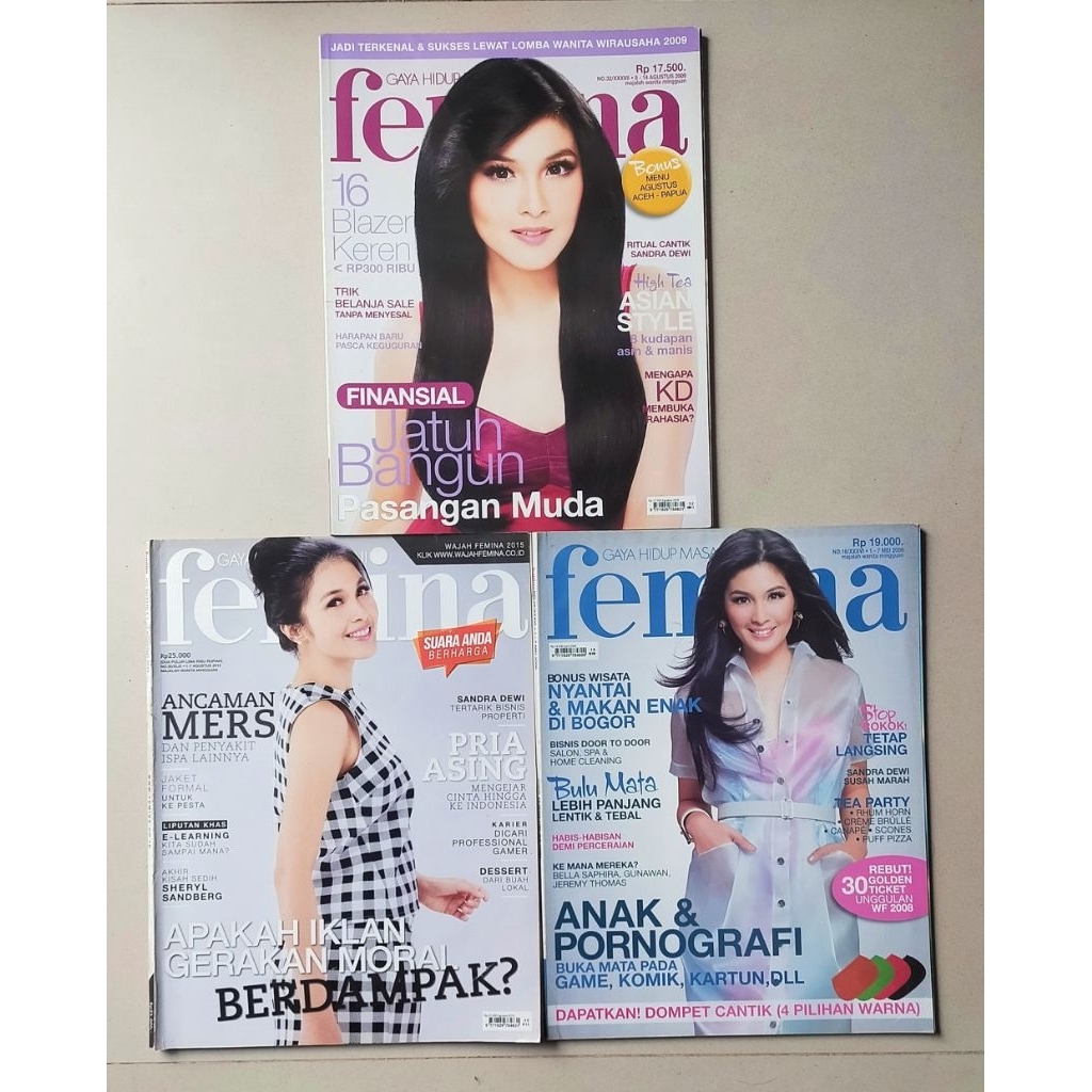 Paket Tiga Majalah Femina Cover Sandra Dewi