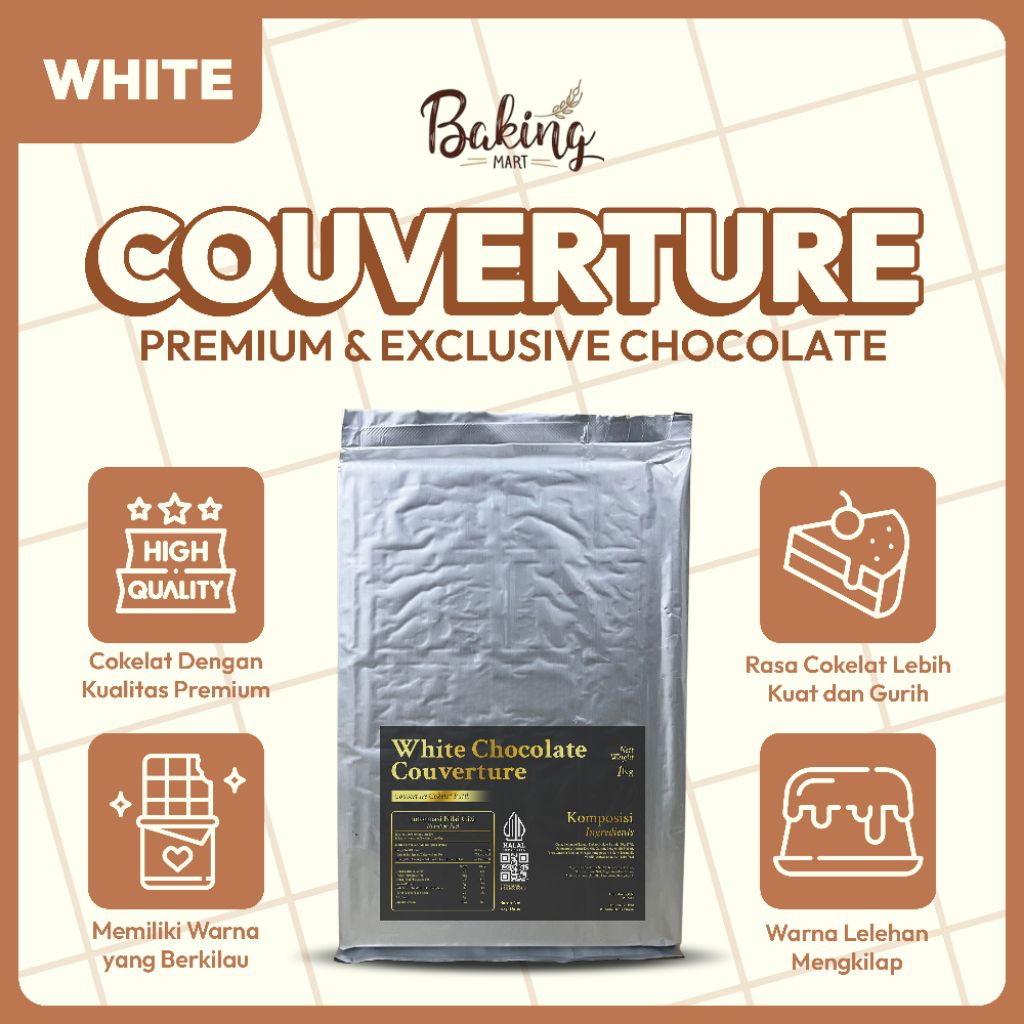

White Chocolate Couverture ELMIRA 1KG / Cokelat Blok Putih / White Chocolate