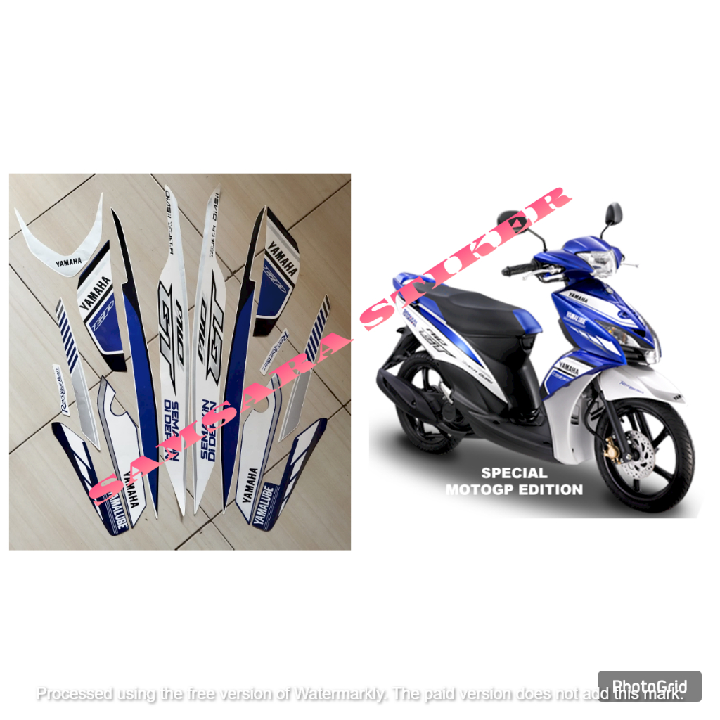 stiker striping motor lis les body yamaha mio gt versi gp 2014 putih biru standar