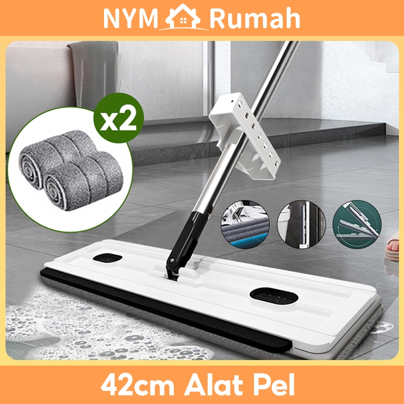 NYM Rumah 42cm Alat Pel Lantai Datar Jumbo Pel Cuci Peras Otomatis Memiliki Wiper Anti Karat Kain Mi