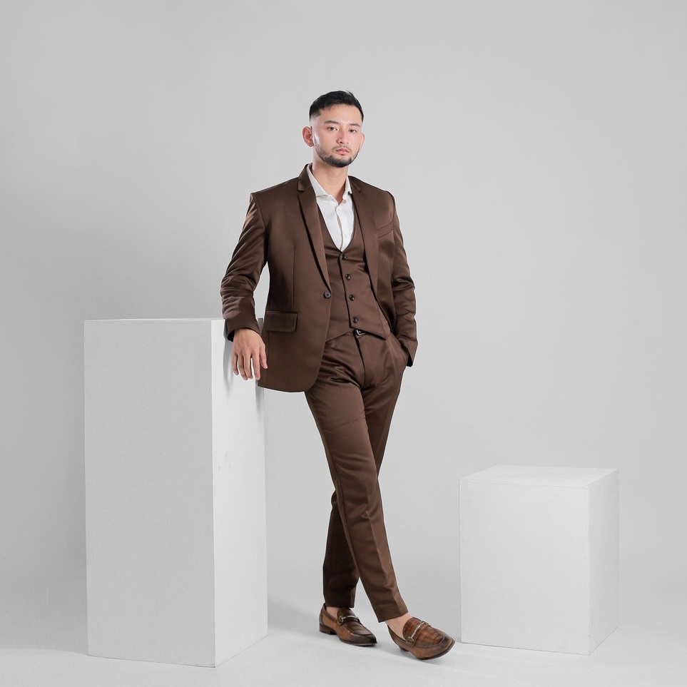 KODE M26D Goldy Outfit Setelan Jas Celana  Rompi Coklat  Peaky Premium
