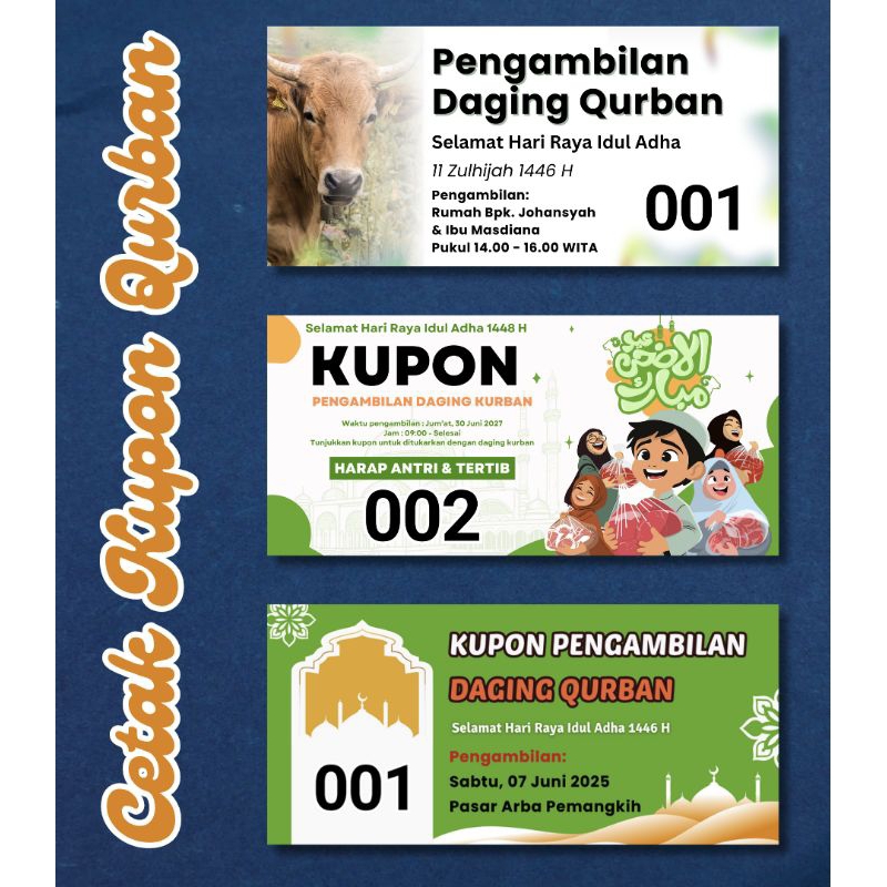 ( isi 100 pcs ) cetak kupon  3,5 * 6,8 cm / kupon ramadhan/ kupon qurban idul Adha / kupon daging ku