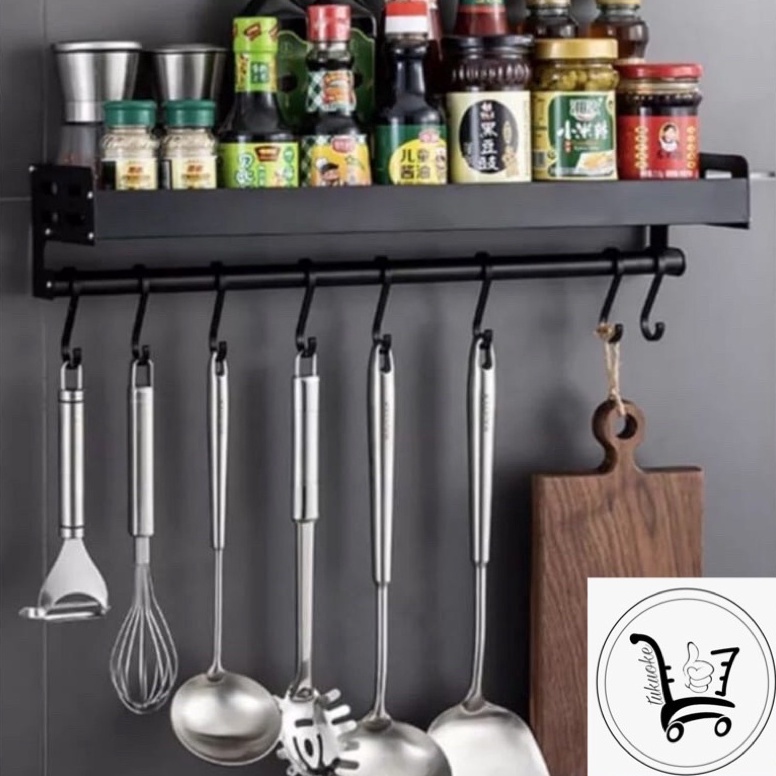 Pr TEMPAT BUMBU DINDING BESI RAK KITCHEN BUMBU BESI GANTUNGAN SPATULA Dapur Rak Penyimpanan Bumbu Da