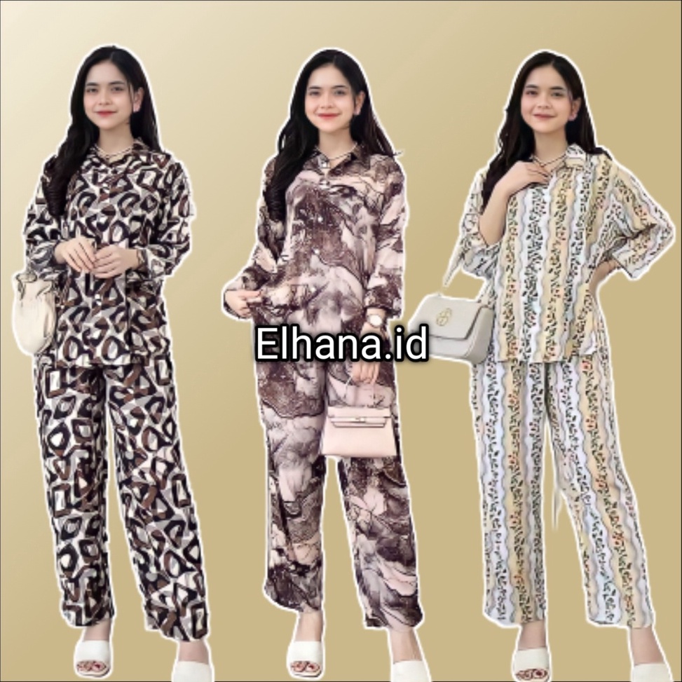 Sesuai One Set Piyama Setelan Rayon Pajamas Viscose Motif Terbaru Wanita Dewasa Lengan Panjang Full 