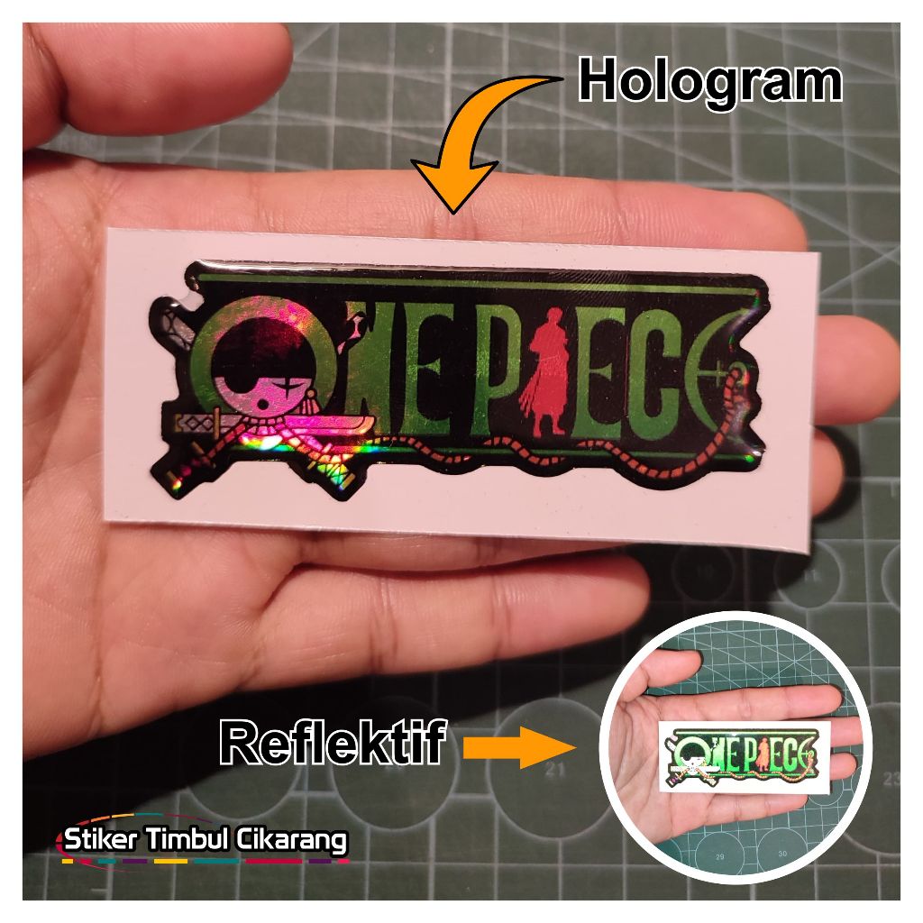 Stiker One Piece | Logo One Piece Zoro | Stiker Timbul Resin | Stiker Hologram | Stiker Reflektif