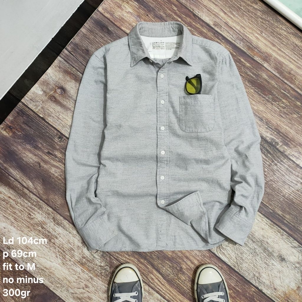 FL12 kemeja lengan panjang flanel Muji size M cowok pria flannel polos basic grey casual vintage pla