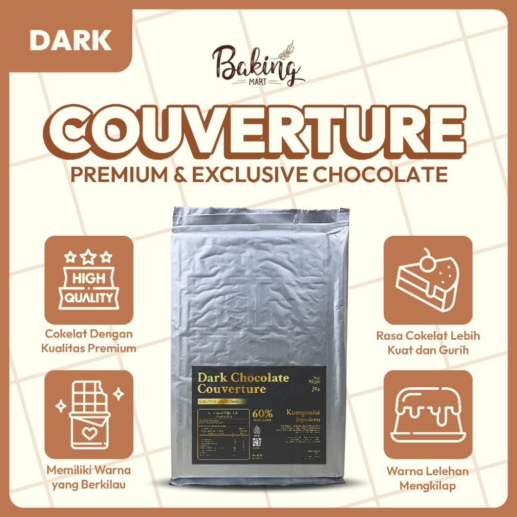 

Dark chocolate Couverture 60% 1kg / chocolate blok / cokelat blok / easy melt chocolate