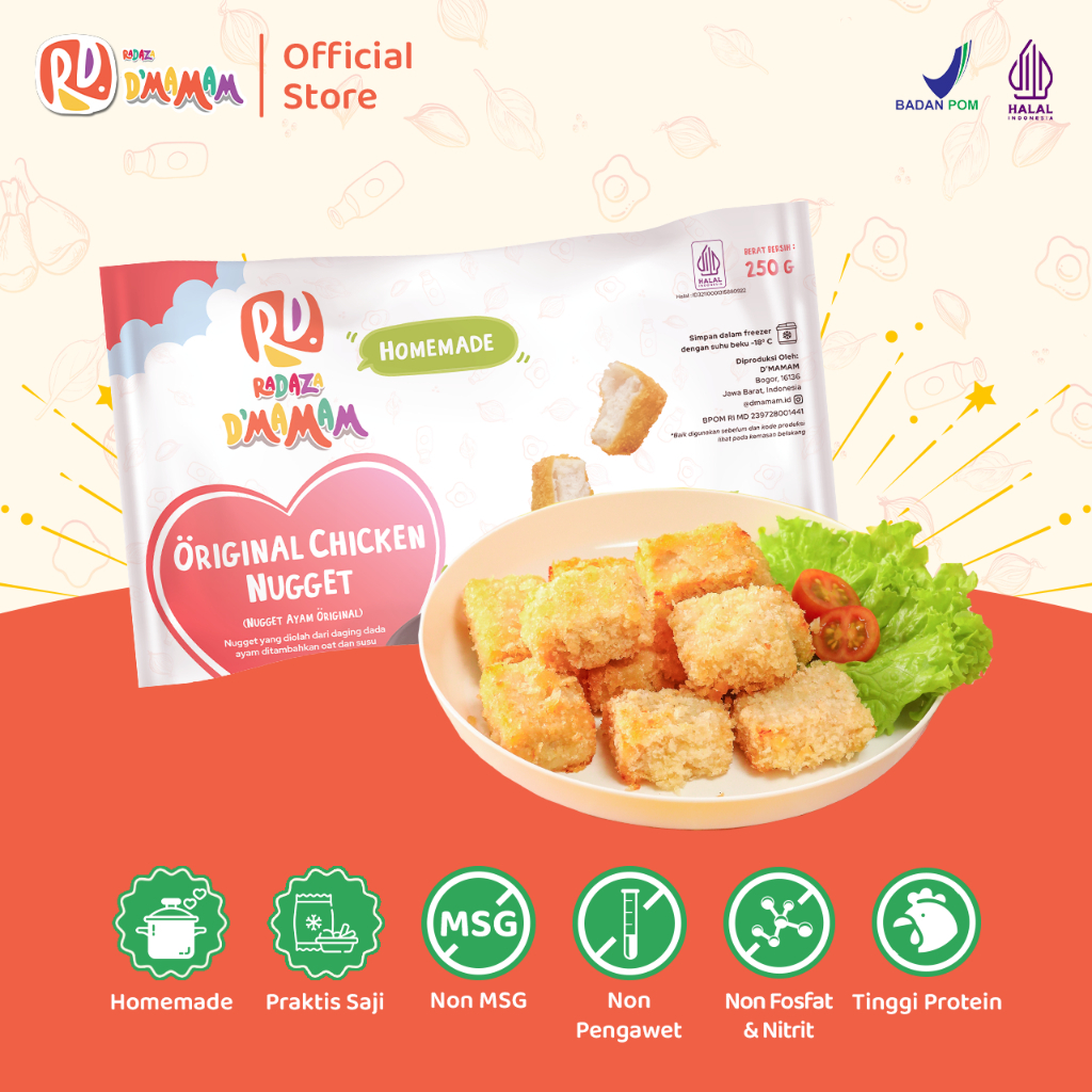 

Original Chicken Nugget 250g RADAZA D'MAMAM Nugget Ayam Anak MPASI Homemade Non MSG HACCP BPOM HALAL