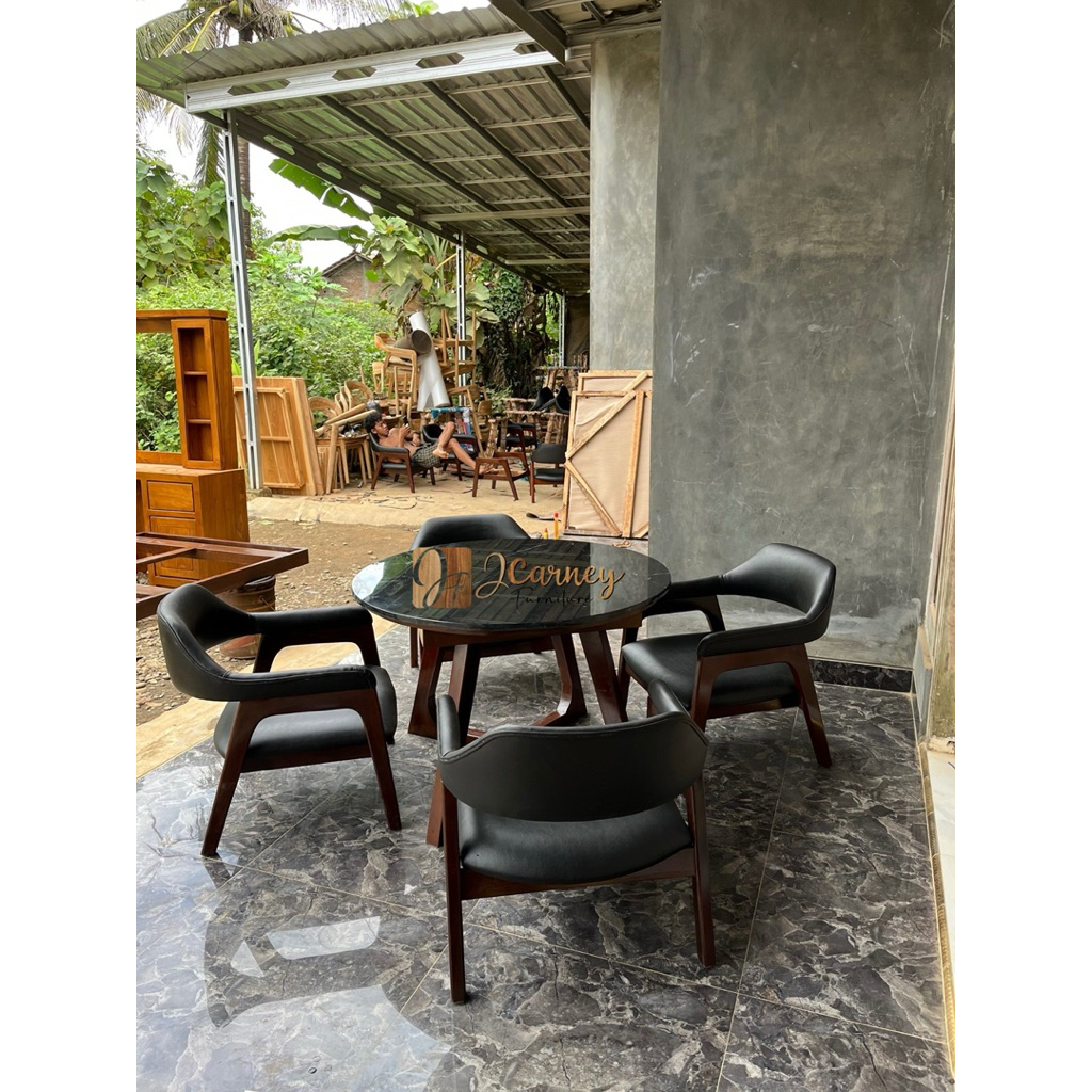 MEJA MAKAN MARMER BULAT 4 KURSI CAFE , MEJA MAKAN RESTO , MEJA MAKAN MARMER BULAT