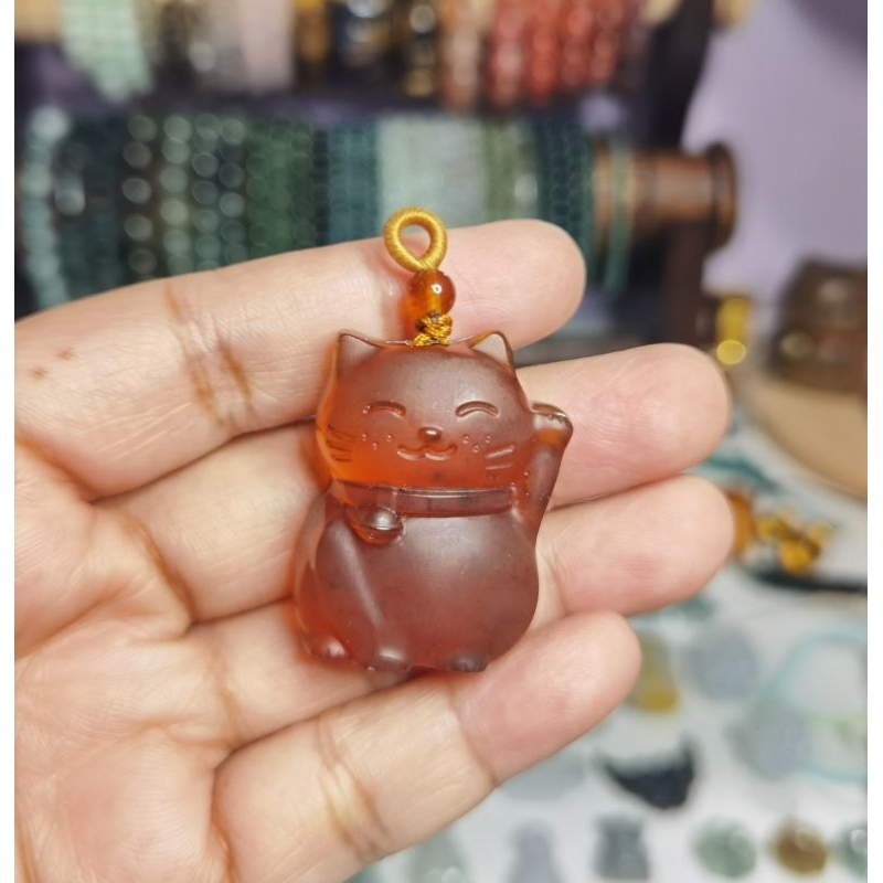 Taxol Amber Lucky Cat Pendant