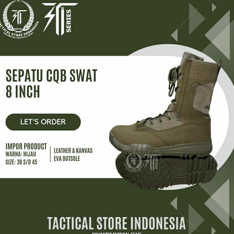 KODE U33D NEW STOCK Sepatu CQB Swat Impor Original  Green Army  Sepatu PDL Hijau Brimob  TNI  Polisi