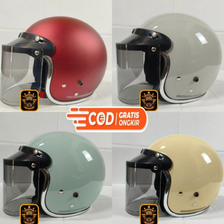 KODE S2V LC Helm Bogo Dewasa Kaca Datar Hitam SNI  Helm Bogo Wanita Pria NO1 helm Bogo polos full le
