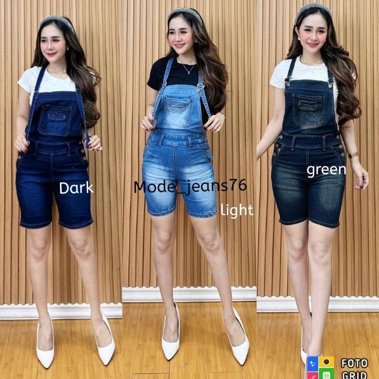 KODE V68G OVERAL CELANA PENDEK  TASYA 2 OVERAL JEANS SKRIT JEANS TEBAL
