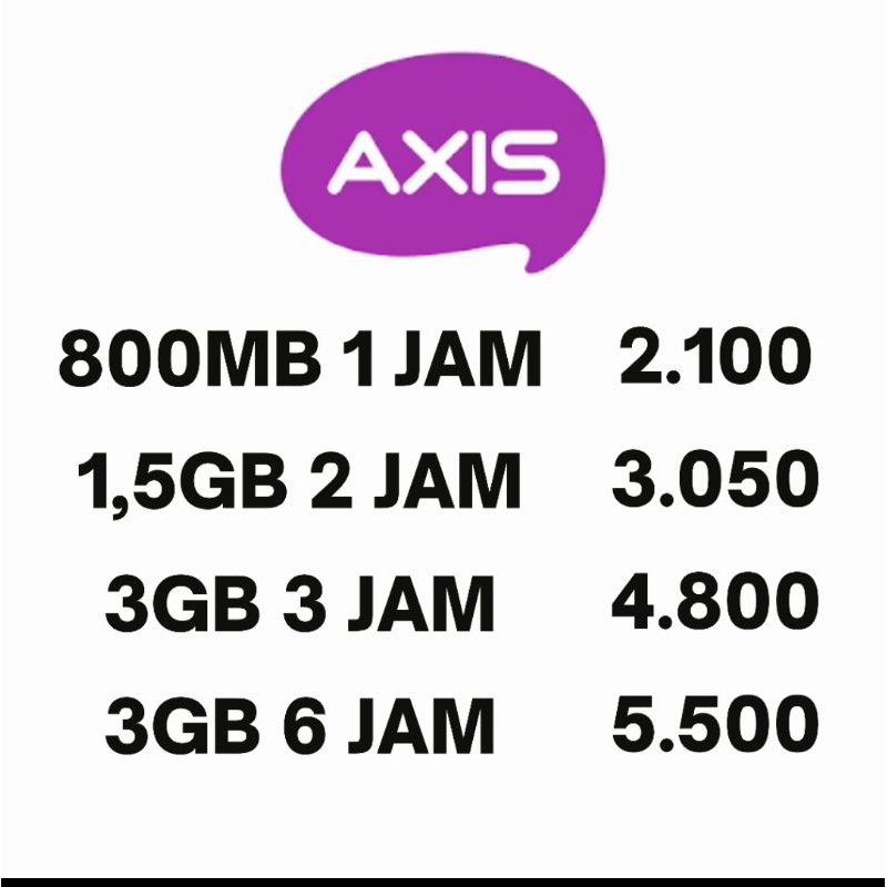 PAKET DATA Axis Warnet 1/2/3/6 JAM