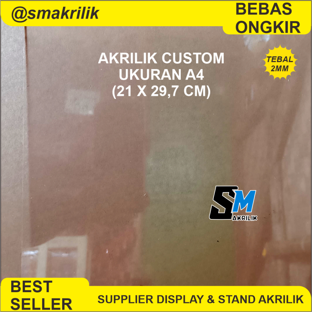 

SM Akrilik Custom Ukuran A4 (21 x 29.7 CM) Bening Transparan Acrylic Potongan LaserCuting