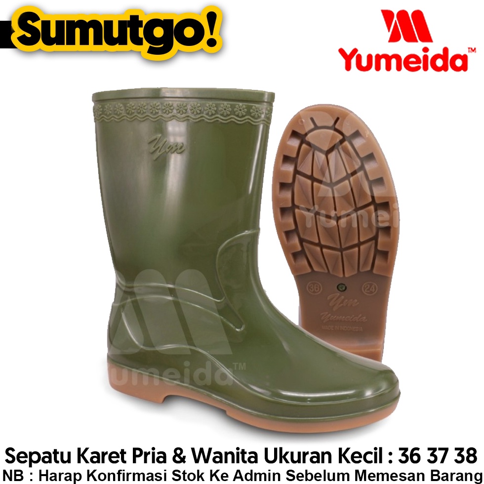 KODE J38X  UKURAN KECIL 36 37 38  Sepatu Boot Karet Setengah Betis YUMEIDA YM2 warna Hijau  PVC Rubb