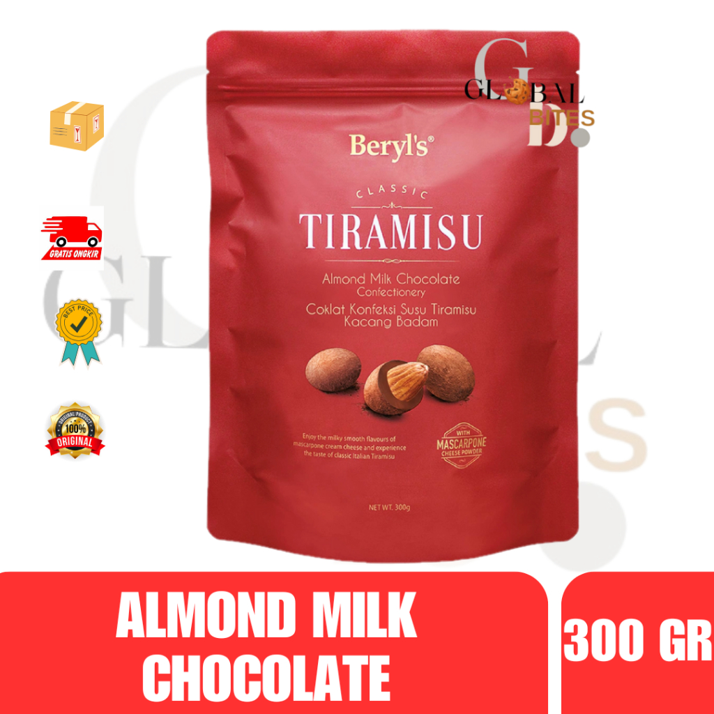 

Beryl's Classic Tiramisu Almond Green Tea Milk Dark Chocolate White Chocolate Dried Strawberry 280g 300g Coklat Konfeksi Susu Kacang Badam