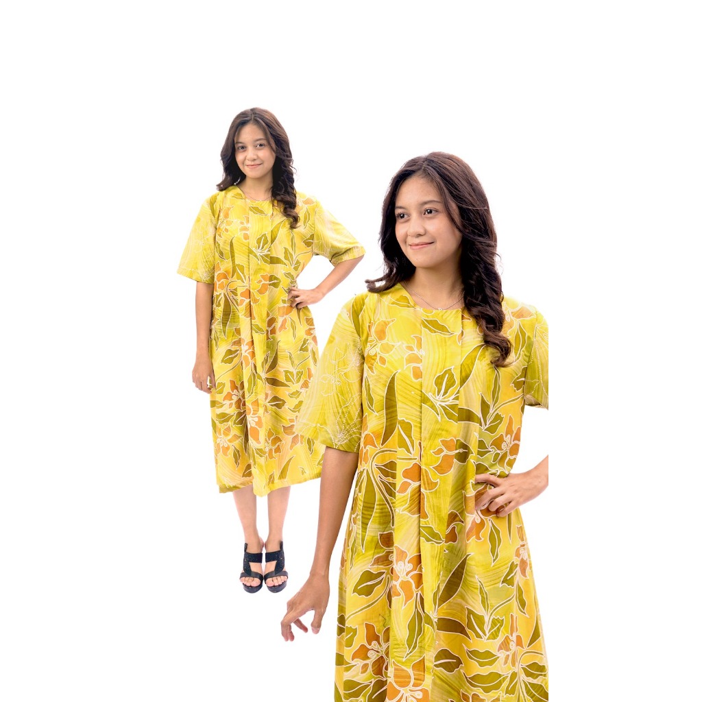 BAJU BATIK RISTIK KUNING COKLAT / Dress Batik Wanita Premium