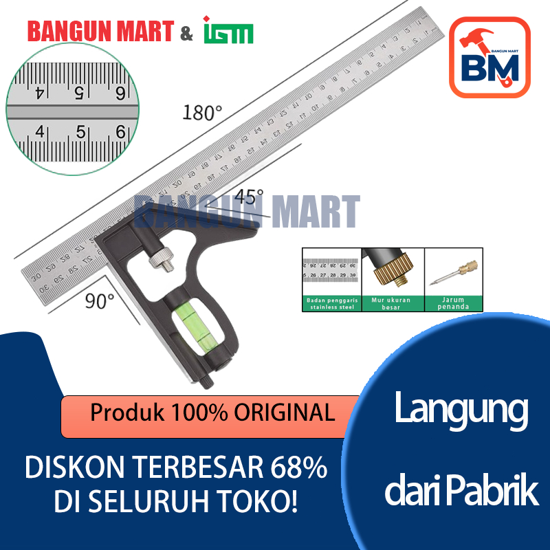 

【2025 Ready New Stock】Harga Murah Penggaris Siku Tukang Multifungsi + Waterpass - Stainless Anti Karat 8/10/12 Inch (20/25/30 Cm) - Untuk Lantai/Jendela/Sudut Ruang
