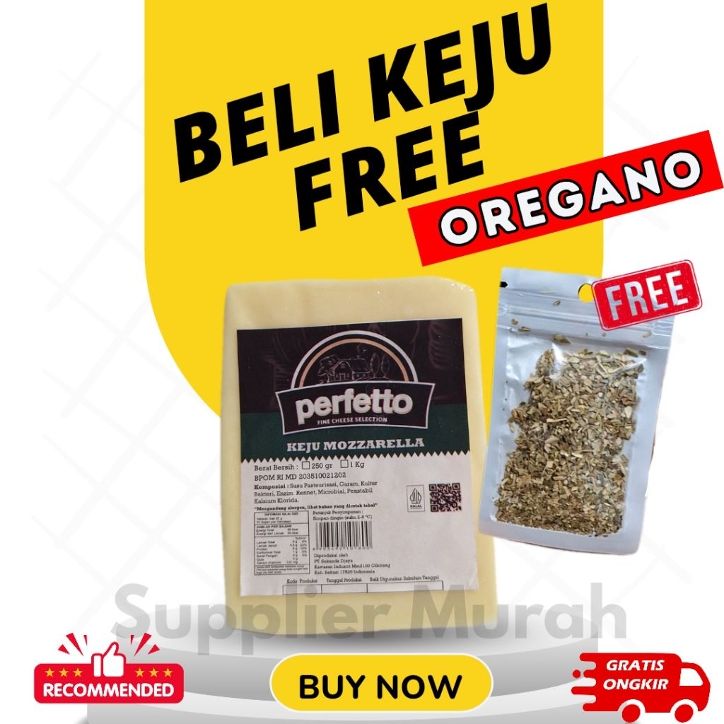 

[PROMO FREE) Perfetto Keju Mozarella 250 gr + Free Oregano herb taburan Pizza Spagetti Arla Pizza Topping Mulur Lumer