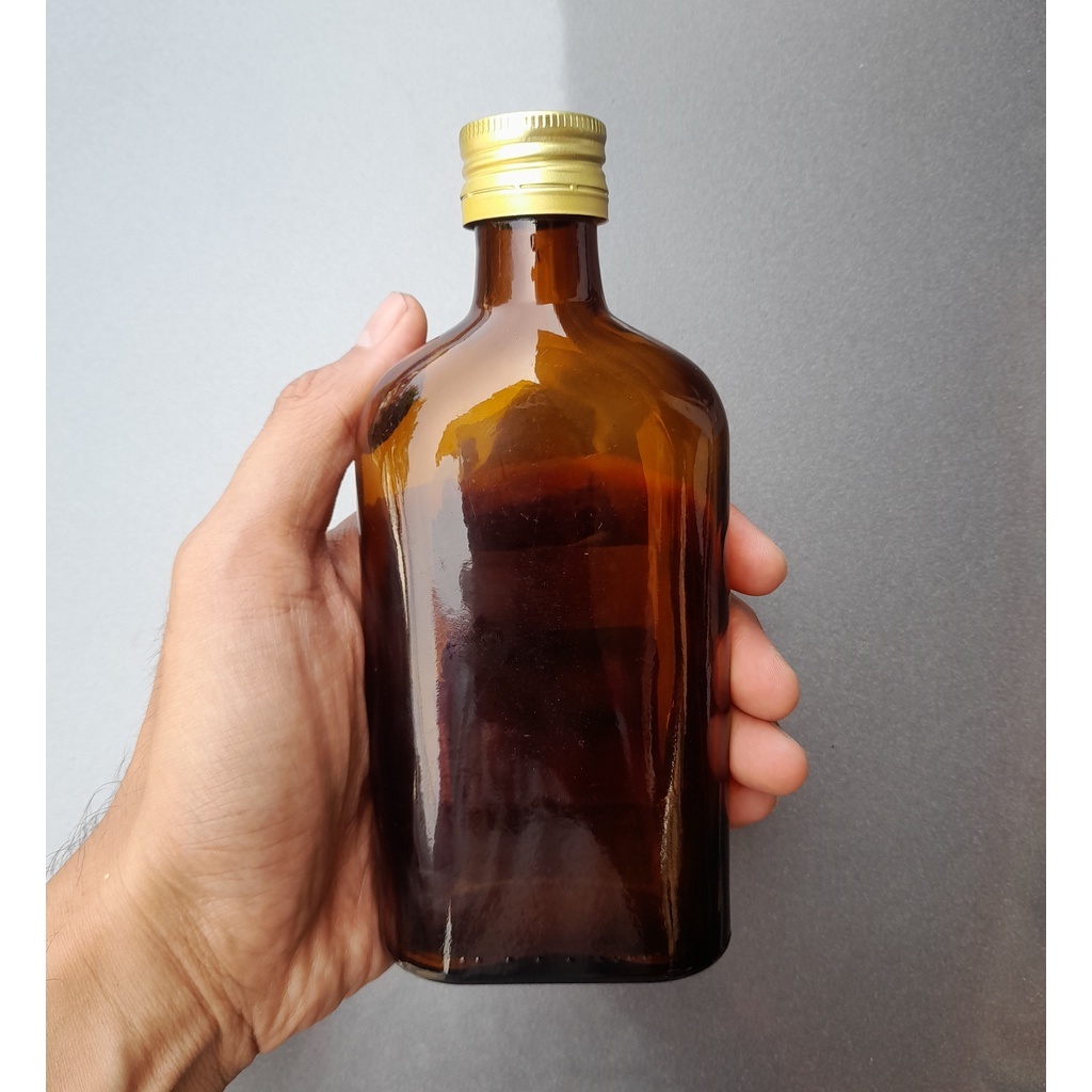 Botol kaca gepeng coklat 250ml.  1 pcs
