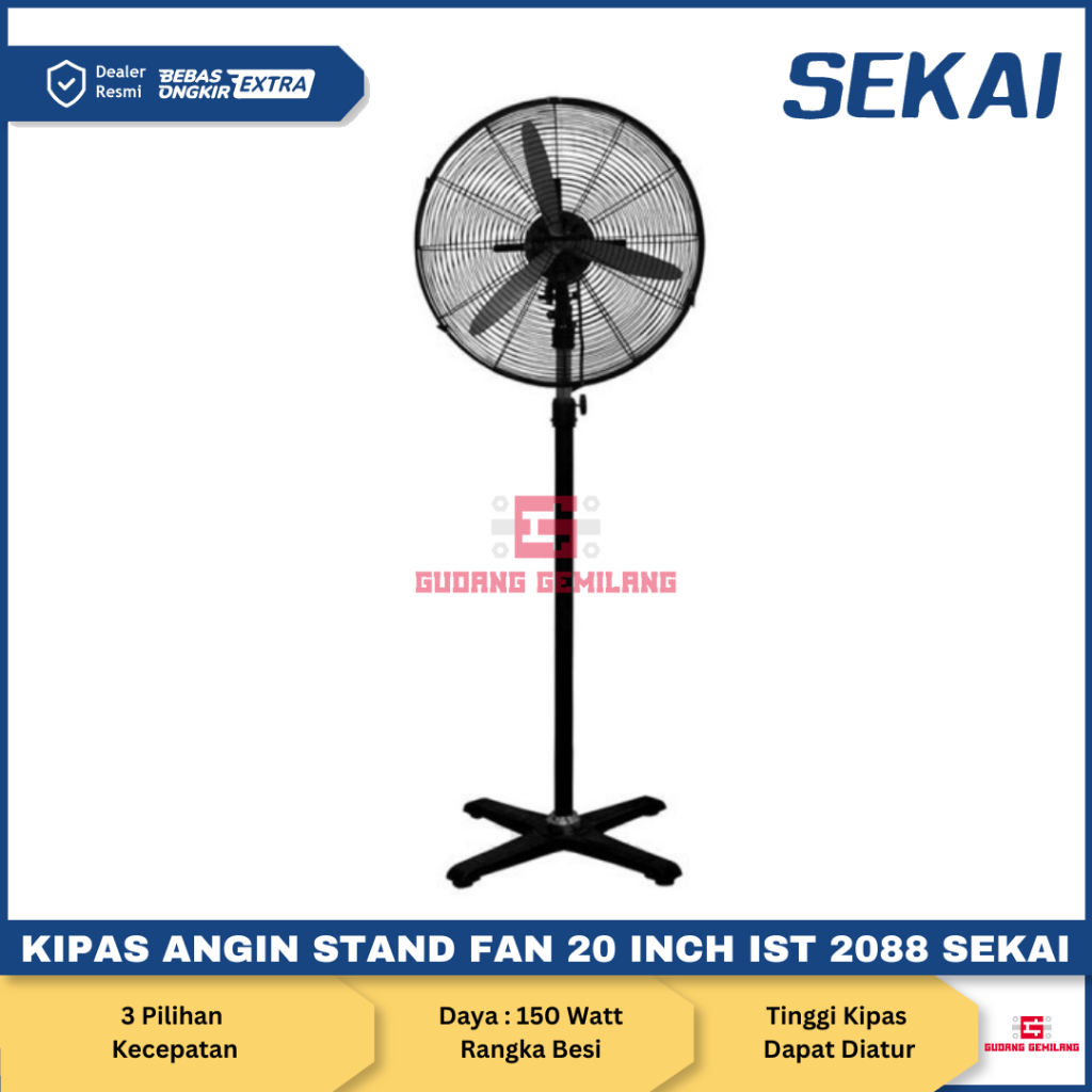 Kipas Angin Tumpu Berdiri Industrial Stand Fan 20 Inch IST 2088 SEKAI